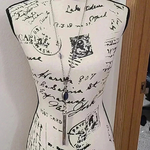 #15 set of 3 fashion necklaces long beaded tassel geometric silver - Picture 4 of 4